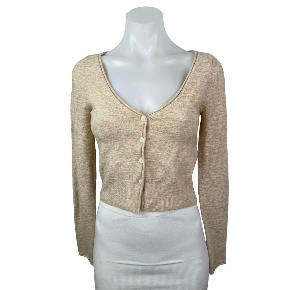 Aritzia Wilfred Beige Wool Cashmere Long Sleeve Button Crop Cardigan Sweater S